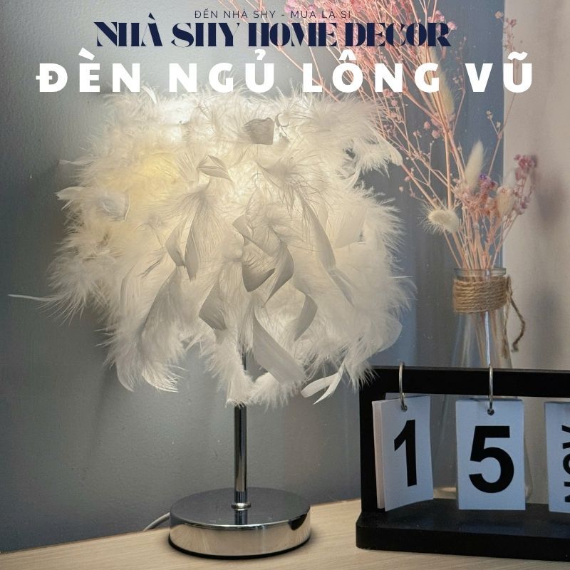 Đèn Ngủ Lông Vũ - Đèn Ngủ Để Bàn Trang Trí Sang Trọng - Ảnh Thật - Nhà Shy Home Decor