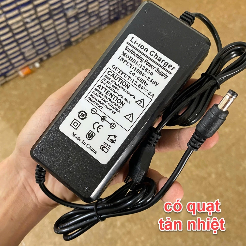 Adapter sạc pin Nguồn sạc Pin 12.6V 5A sạc 12v6 5a sạc nhanh báo đầy