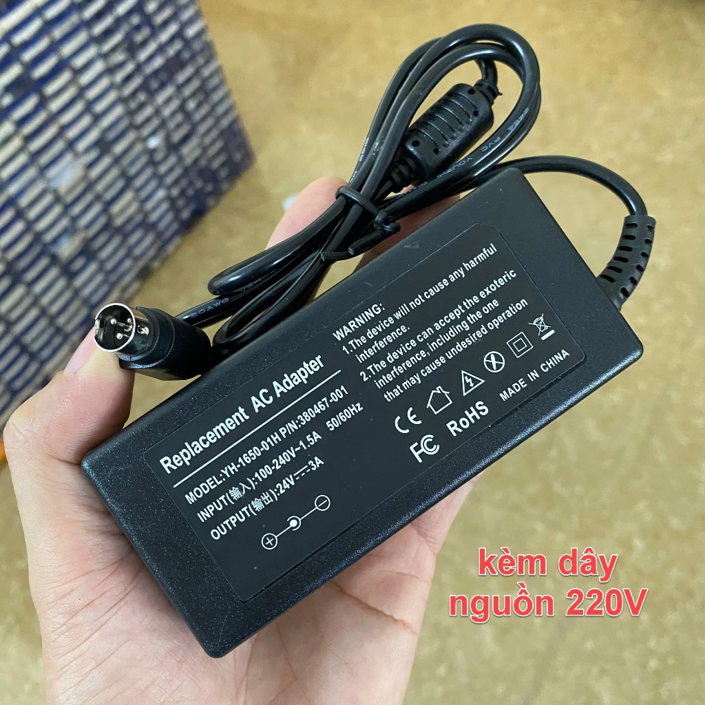 Adapter nguồn 24V 3A / 24V3A máy in hóa đơn máy nhiệt cổng tròn ba chân