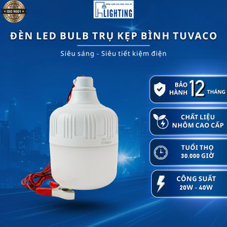Bóng Đèn LED Buld Trụ Nhôm Kẹp Bình TUVACO Công Suất 20W 30W 40W, Ánh Sáng Trắng, Tiết Kiệm Điện