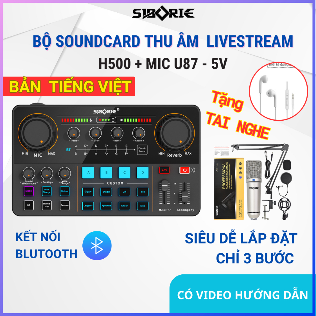 Bộ Mic Thu Âm SIBORIE H500 & Mic U87-5V - Combo Livestream Karaoke ...
