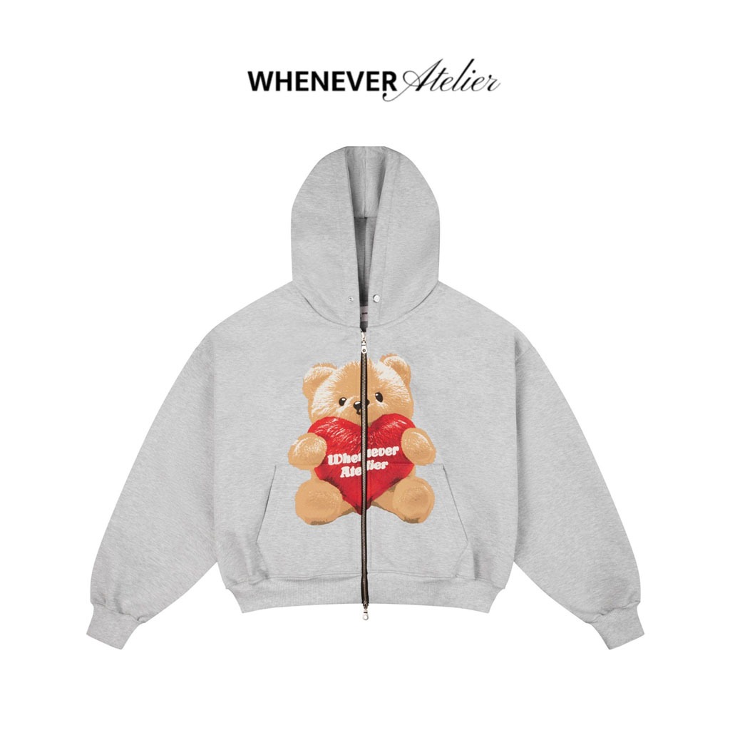 WHENEVER Áo Hoodie Whenever Bear Zip Up Vải Nỉ Form Boxy Unisex / Grey ...