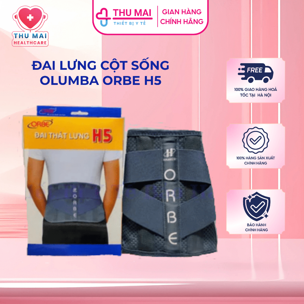 Đai Lưng Cột Sống Orbe Olumba Lite H5 Chính Hãng, Hỗ Trợ Cột Sống Lưng, Chất Liệu Vải Chun Thoáng Khí