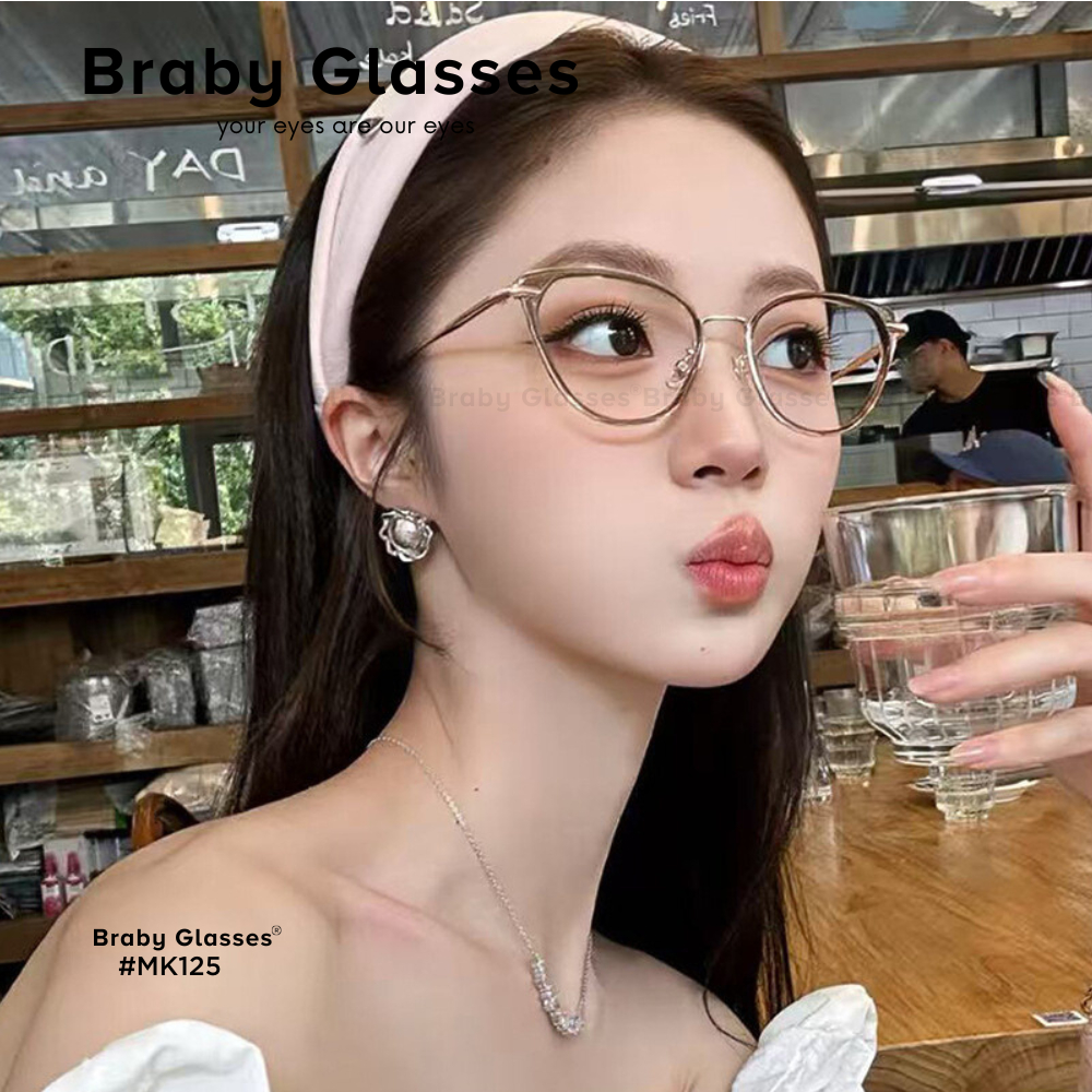 Gọng Kính Cận Mắt Mèo Nam Nữ Braby Glasses Chất Liệu Kim Loại Siêu Nhẹ Thiết Kế Sang Trọng MK125