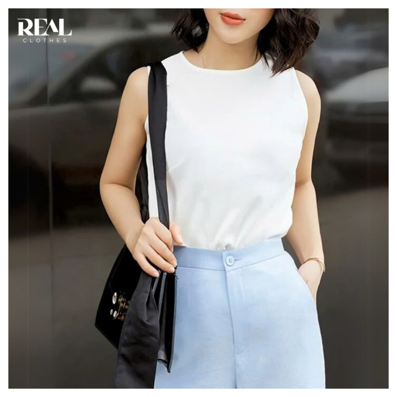 Áo sát nách linen pha lụa dáng suông cơ bản REAL CLOTHES (tổng hợp màu), mát, ít nhăn