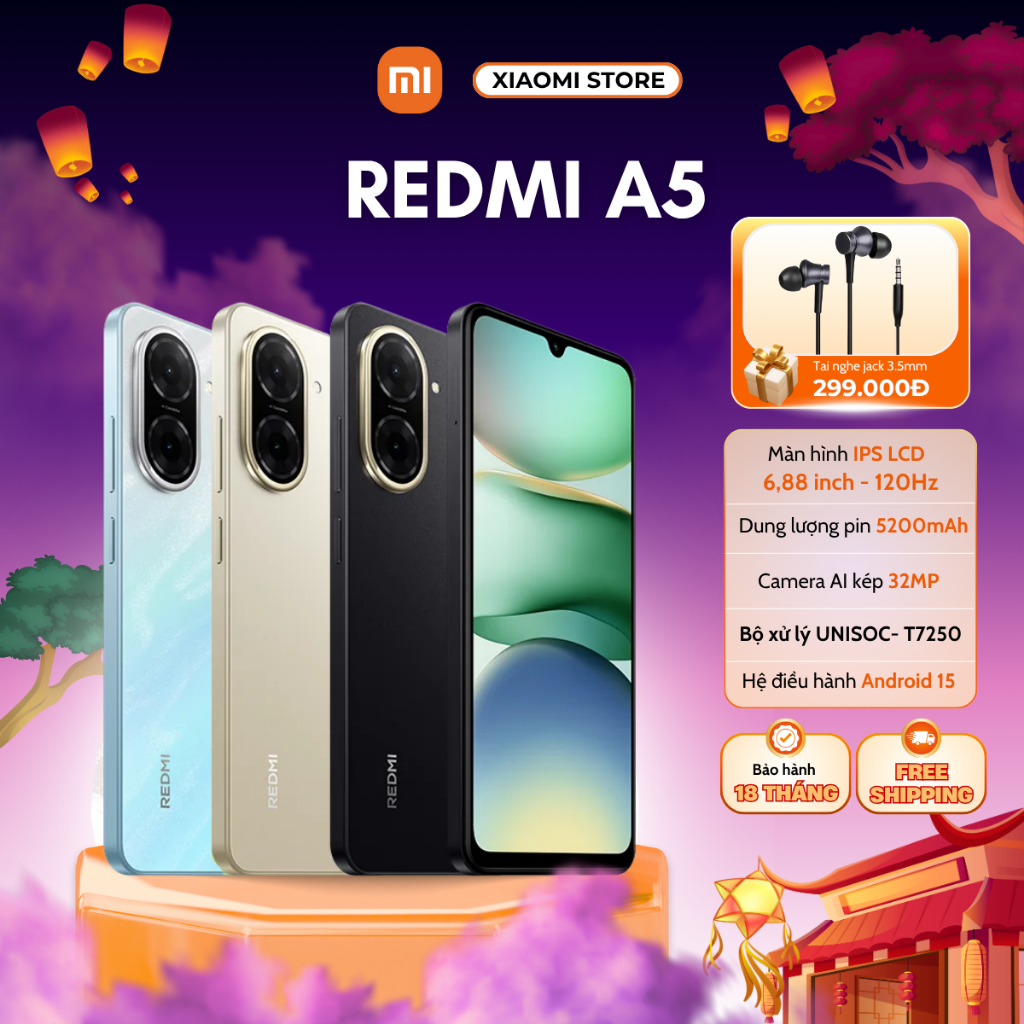 Điện thoại thông minh Xiaomi Redmi A5 3GB/64GB - 4GB/128GB - Bảo