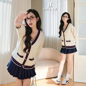 DELIZ - Cardigan len áo khoác ngoài cho nữ dài tay có túi form rộng basic chất len lông thỏ CD100