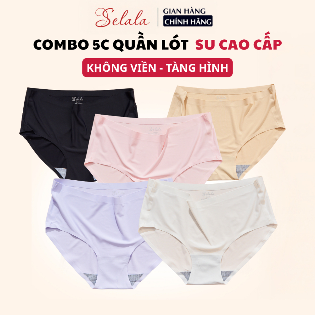 Quần Lót Nữ Selala Su Lạnh Không Viền Kháng Khuẩn Mềm Mịn Cạp Vừa Combo 5 Quần Su SE07