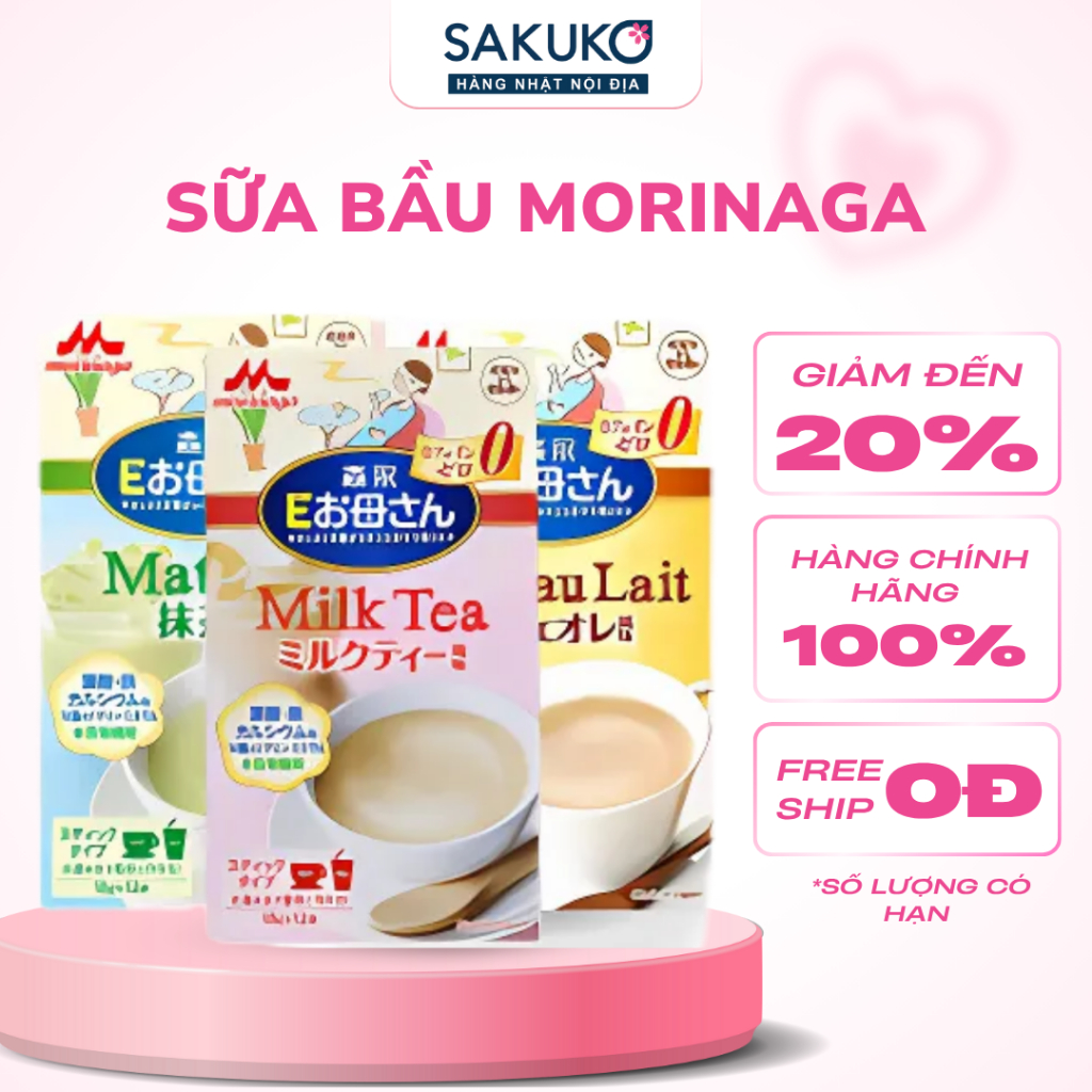 Sữa Bầu Morinaga Nội Địa Nhật 3 Vị Matcha,Trà Sữa,Cà Phê Bổ Sung Dinh Dưỡng Cho Mẹ Và Bé Hộp 10 gói