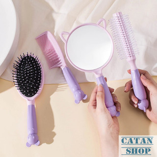 Set Lược Gấu 4 Món Xinh Xắn Gồm Gương Soi, Lược Bầu, Lược Tròn, Lược Răng Thưa Tiện Dụng