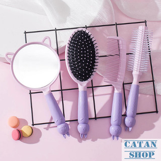 Set Lược Gấu 4 Món Xinh Xắn Gồm Gương Soi, Lược Bầu, Lược Tròn, Lược Răng Thưa Tiện Dụng