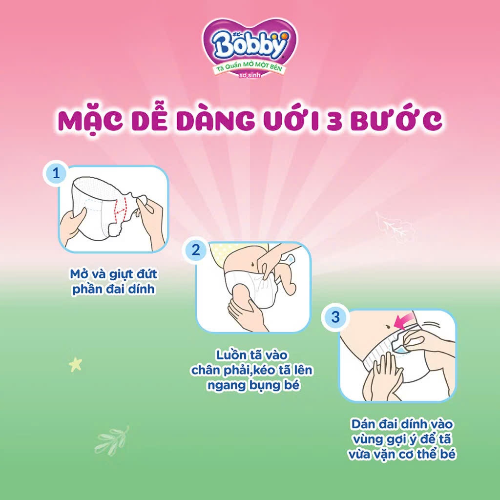 Tã Quần Mở Một Bên/Tã dán Bobby Chính Hãng cho bé Sơ sinh NB70+6/S80/M76 Mềm Mại, Dễ Mặc, Chống Tràn
