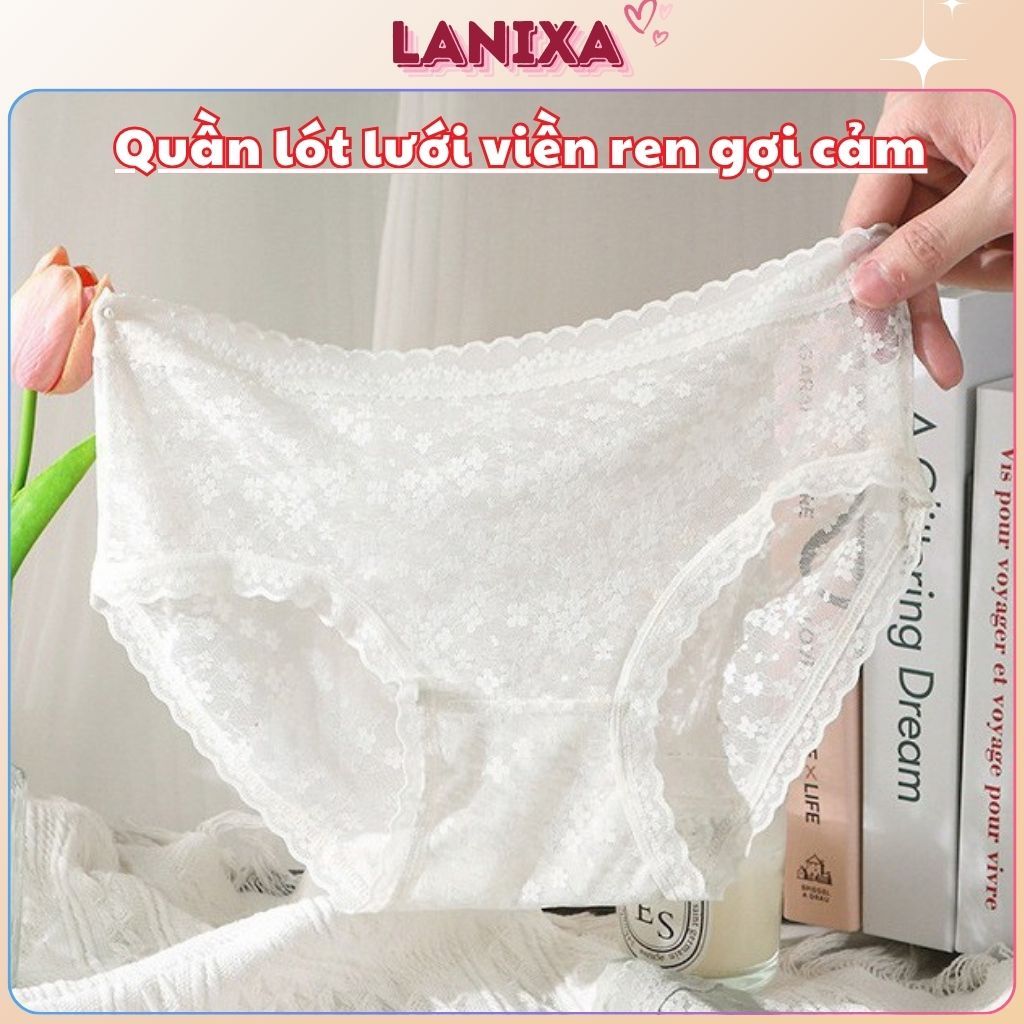 Quần chip nữ ren siêu mỏng sexy gợi cảm kháng khuẩn họa tiết hoa nhí mềm mại dễ thương LANIXA L2018