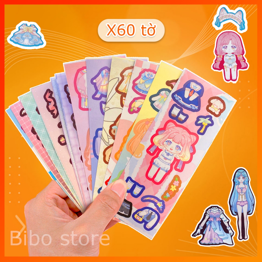 Set 60 tờ sticker công chúa thay đồ - hình dán 3D búp bê thay trang ...