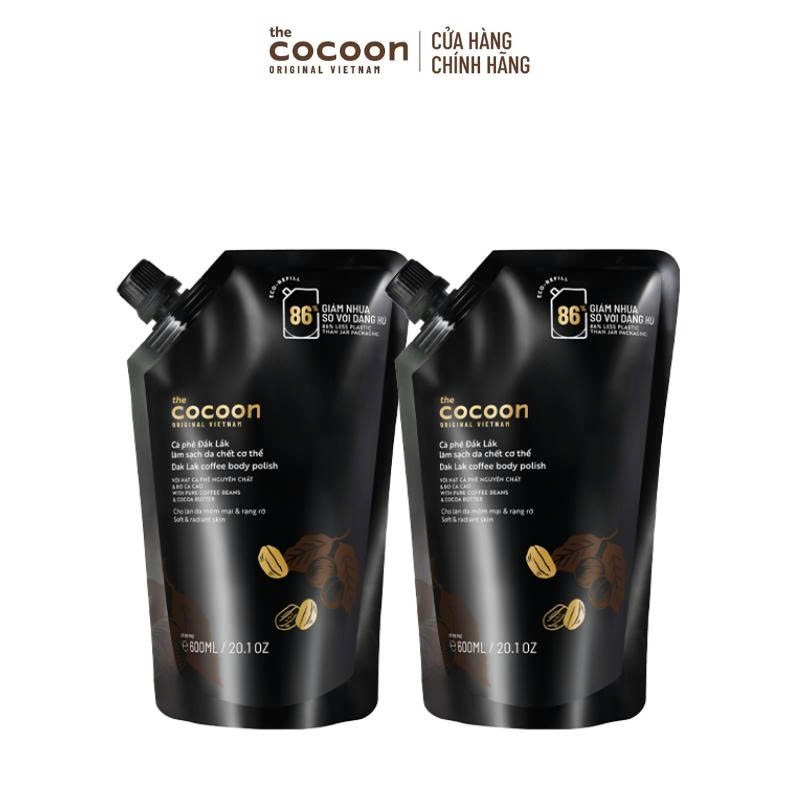 [MUA 2 GIẢM 45%] Combo 2 túi Refill - Cà phê Đắk Lắk làm sạch da chết cơ thể Cocoon 600ml