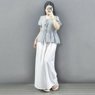 Áo Babydoll Bigsize Nữ Áo Kiểu Vạt Xòe Dễ Thương Họa Tiết Kẻ Sọc Tôn Dáng Cho Chubby A190