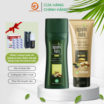 Combo dầu gội và dầu xả dược liệu Nguyên Xuân phục hồi mái tóc suôn mượt, óng ả, bồng bềnh tỏa hương - GlobalPharma
