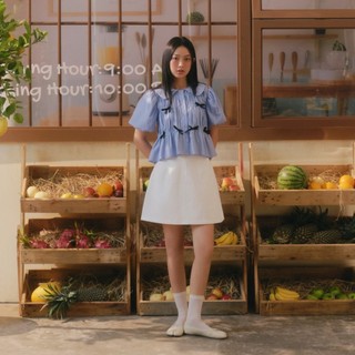 Áo babydoll OLV kiểu nữ đính nơ Kate Striped Puff Sleeve Shirt nhiều màu ngọt ngào trẻ trung
