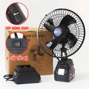 Quạt Tích Điện 8inch Boshun 180°, 2 Tốc Độ - Dùng Liên Tục 10 Tiếng Chân Pin Phổ Thông 4Cm