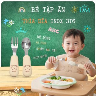 Thìa dĩa cho bé tập cầm nắm, tập xúc chất liệu an toàn dễ sử dung