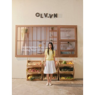 Chân váy OLV cotton chữ A basic trẻ trung White Cotton Midi Flared Skirt phù hợp mọi dịp