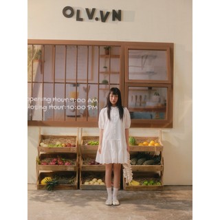 Đầm OLV kiểu nữ babydoll dáng ngắn Bellona và White Puff Sleeve Layered Babydoll Dress trẻ trung
