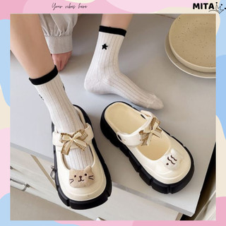 Dép mary jane, sục nữ Mita đế cao 5 cm kèm charm nơ cá mèo dễ thương Hàn Quốc CS-103