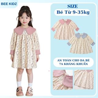 Váy Cho Bé Gái, Váy Dài Tay Cho Bé Gái Phong Cách Tiểu Thư Thiết Kế Hoa Nhí Chất Liệu Cotton Mềm Mịn