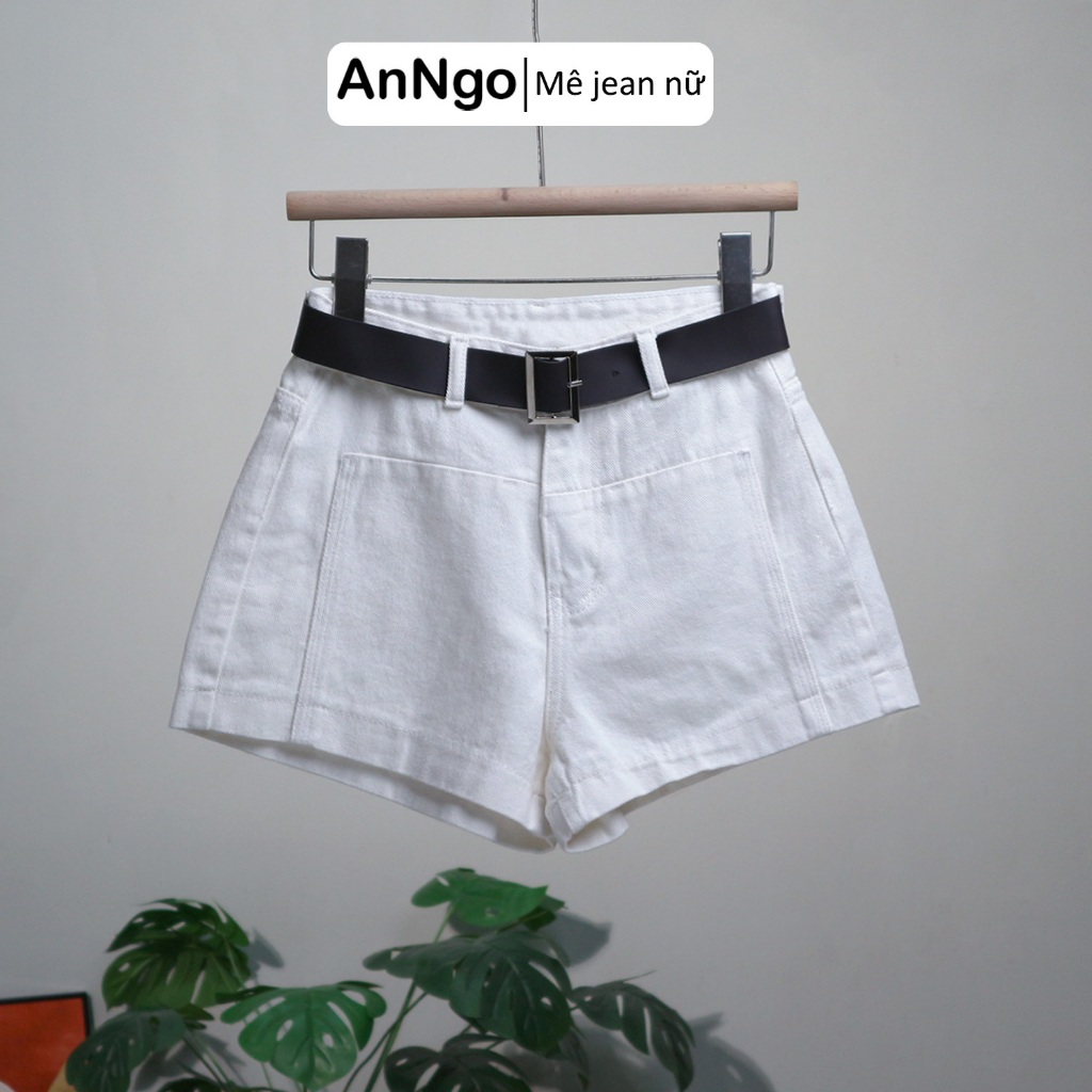 (Tặng thắt lưng) Quần short jean nữ lưng cao ống rộng cá tính, chất jean không giãn Anngo  - AT551