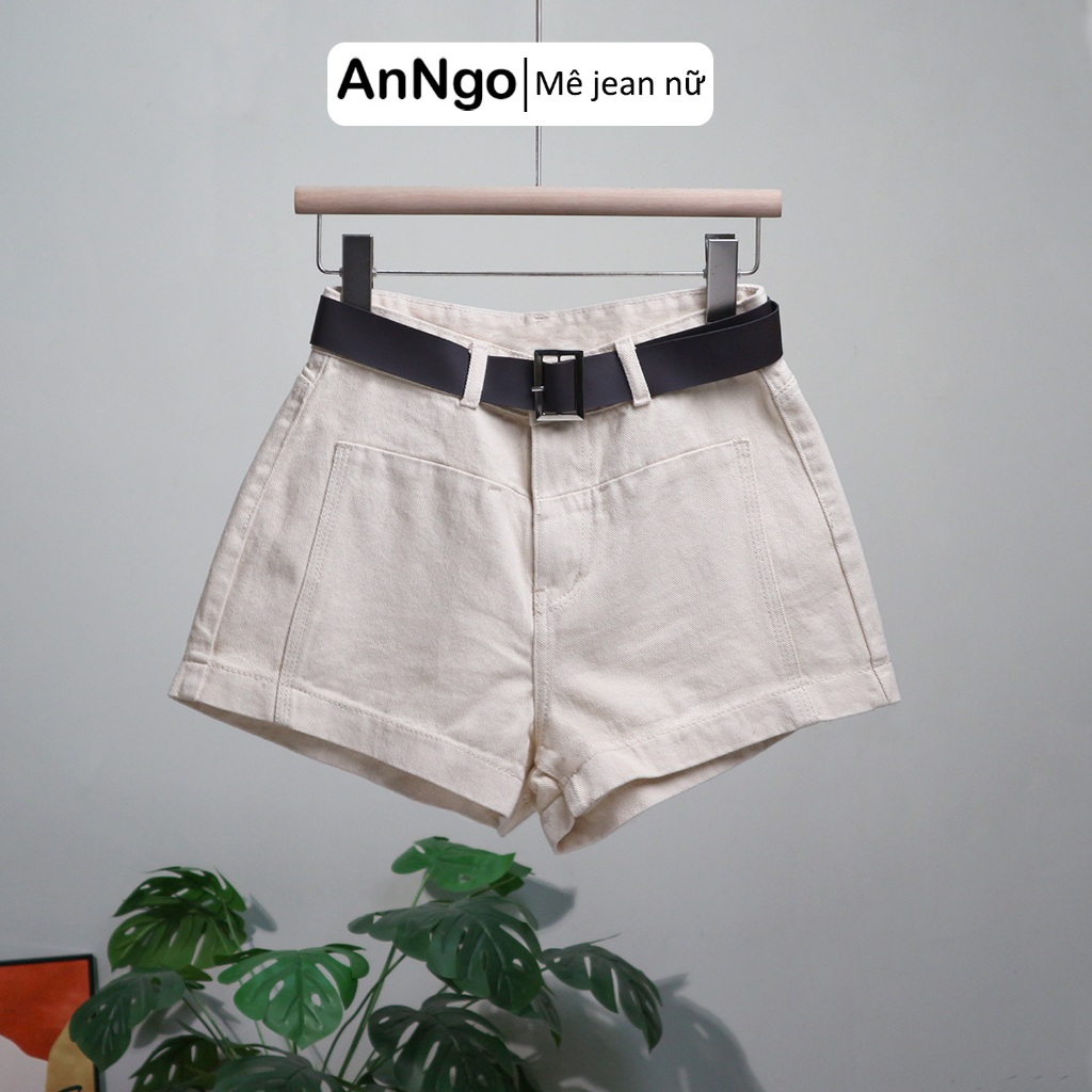 (Tặng thắt lưng) Quần short jean nữ lưng cao ống rộng cá tính, chất jean không giãn Anngo  - AT551
