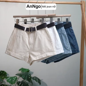 Quần short jean nữ lưng cao ống rộng cá tính, chất jean không giãn Anngo - AT551