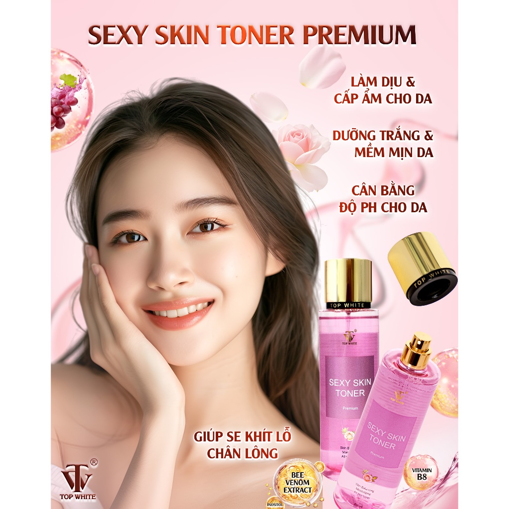 Nước hoa hồng Sexy Skin Toner Premium Top White- Giúp giữ ẩm và cân bằng độ pH cho da