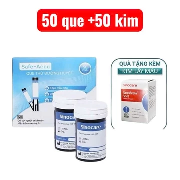 [50 Que Tặng 50 Kim] Que Thử Đường Huyết Sinocare Safe-Accu Hộp 50 Que date xa chính hãng