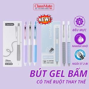 Combo 2 Bút Gel Bấm Classmate Ngòi ST 2 Bi 0.5mm Nhanh Khô, Bút Bi Nước Xanh Đen Tím Viết Trơn Tru Đều Mực