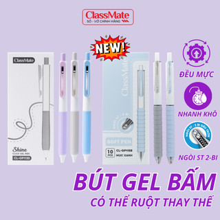 Combo 2 Bút Gel Bấm Classmate Ngòi ST 2 Bi 0.5mm Nhanh Khô, Bút Bi Nước Xanh Đen Tím Viết Trơn Tru Đều Mực