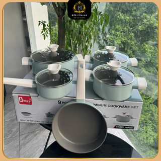 Bộ nồi sứ Cao cấp Amey 9 đáy với 5 món cao cấp chính hãng dùng được cho mọi loại bếp - Bếp Của Hà