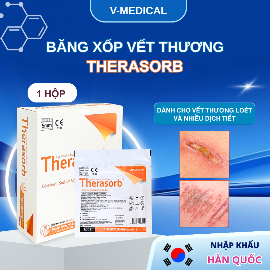 1 Hộp băng xốp vết thương Therasorb - Băng gạc thấm dịch vết thương, ngăn ngừa nhiễm khuẩn 10x10cm