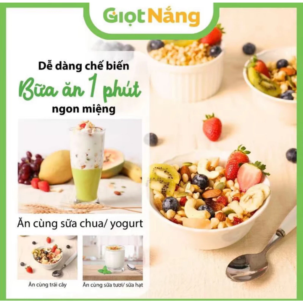 Granola Giọt Nắng Ngũ Cốc Ngon Giòn Với Trái Cây Sấy Gạo Lức Yến Mạch Và Các Vị Hạt Mới GRAN