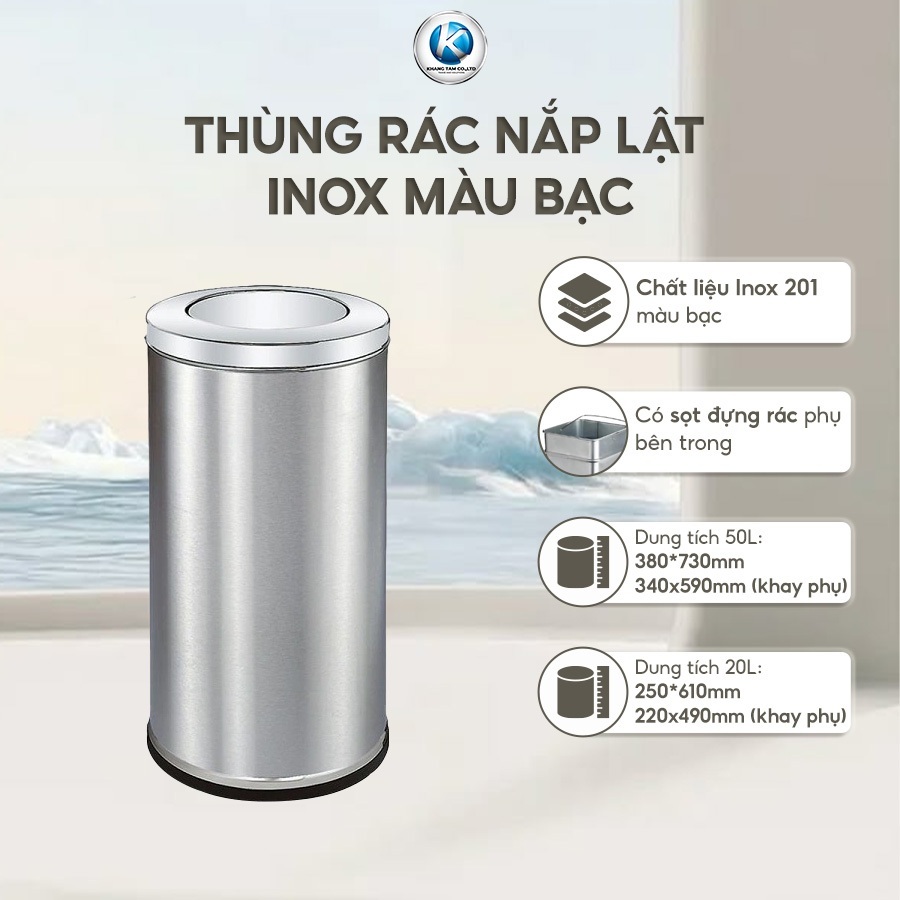 Thùng Rác Nắp Lật Inox 201 Màu Bạc Chống Gỉ Bền Đẹp, Có Sọt Phụ ...