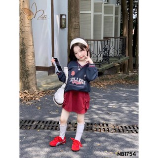 [B&G] Sét váy Áosweater form rộng phối chân váy đỏ cực cá tính cho bé gái từ 10-45kg(2-12 tuổi)