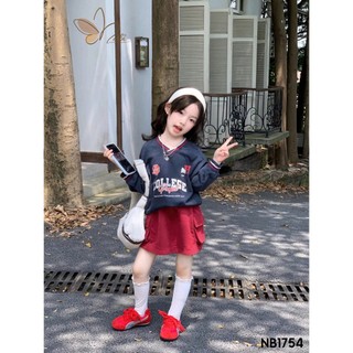 [B&G] Sét váy Áosweater form rộng phối chân váy đỏ cực cá tính cho bé gái từ 10-45kg(2-12 tuổi)