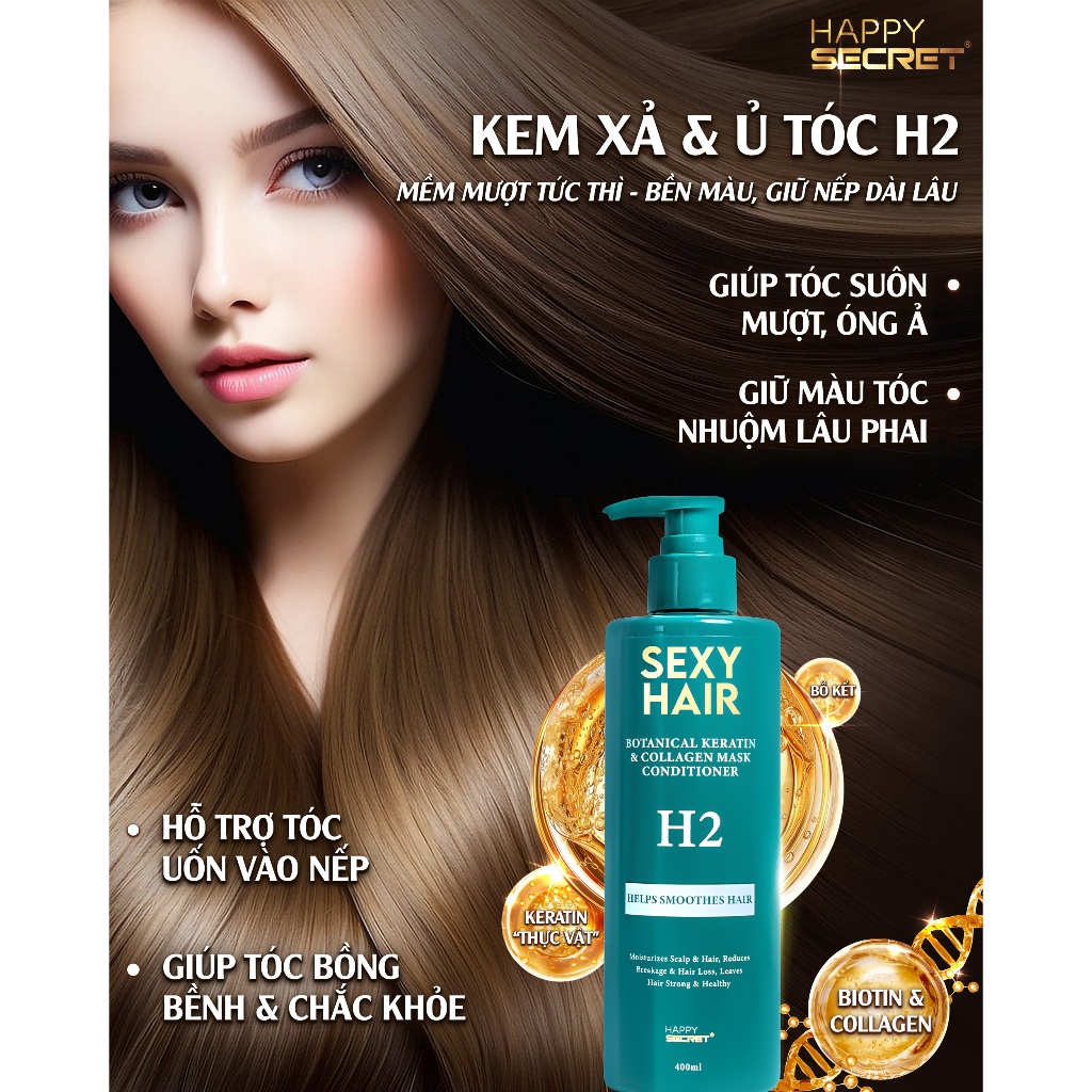 Kem xả & ủ tóc Suôn mượt Sexy Hair Botanical Keratin & Collagen Mask Conditioner H2 Top White