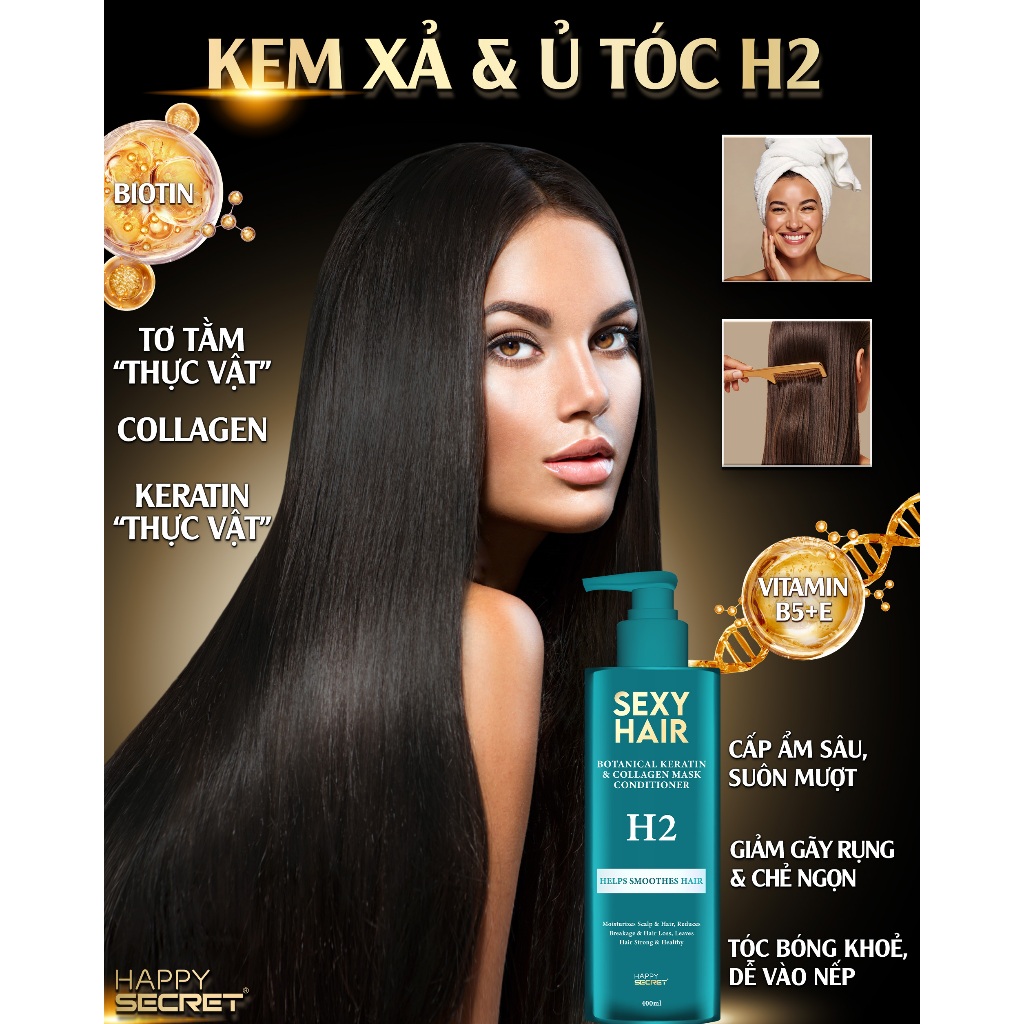 Kem xả & ủ tóc Suôn mượt Sexy Hair Botanical Keratin & Collagen Mask Conditioner H2 Top White