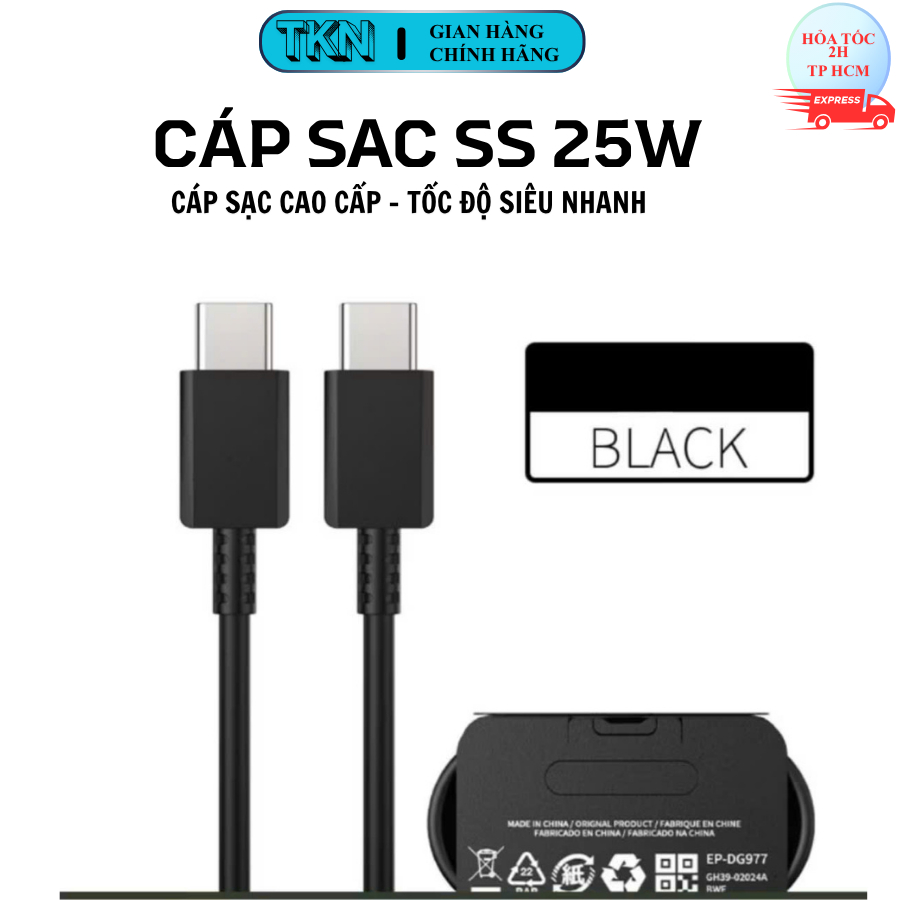 Dây sạc cáp sạc nhanh, dài 1m công suất 25W có 2 màu đen trắng (Bảo hành 12 tháng )