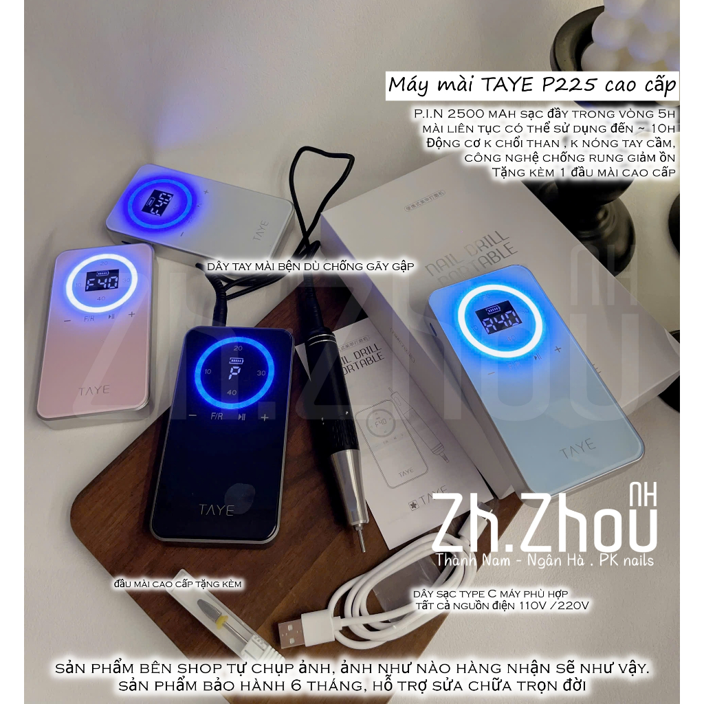 Máy mài móng TAYE p225 cao cấp tặng kèm đầu mài sứ, máy mài móng tích diện cao cấp Taye