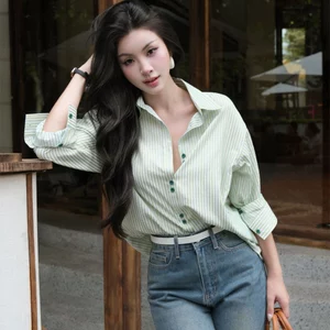 Áo sơ mi sọc nữ GILLEE dáng dài (NHIỀU MÀU) cúc đôi nổi bật vải cotton cao cấp thoáng khí mịn như lụa FAS382