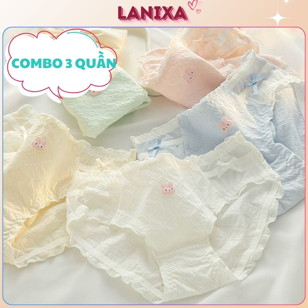 COMBO 5 Quần lót nữ cotton cao cấp thoáng khí họa tiết viền bèo đính nơ 2 bên dễ thương LANIXA L2861