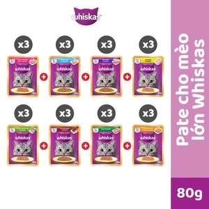 Thức Ăn Dạng Sốt Cho Mèo Trưởng Thành WHISKAS Mix 8 Vị - 80g (24 Túi)