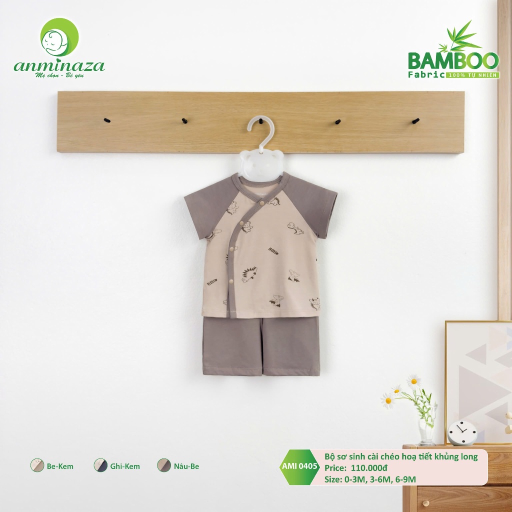 Bộ Sơ Sinh Cài Chéo Anminaza Vải Hoạ Tiết Hình In Đáng Yêu,Mềm Mịn Và Co Dãn - Hàng Chính Hãng AMI0405