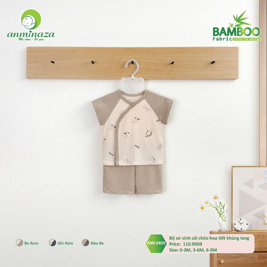Bộ Sơ Sinh Cài Chéo Anminaza Vải Hoạ Tiết Hình In Đáng Yêu,Mềm Mịn Và Co Dãn - Hàng Chính Hãng AMI0405